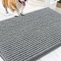 OLANLY dog door mat for muddy paws front view showing grey chenille texture