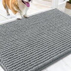 OLANLY dog door mat for muddy paws front view showing grey chenille texture