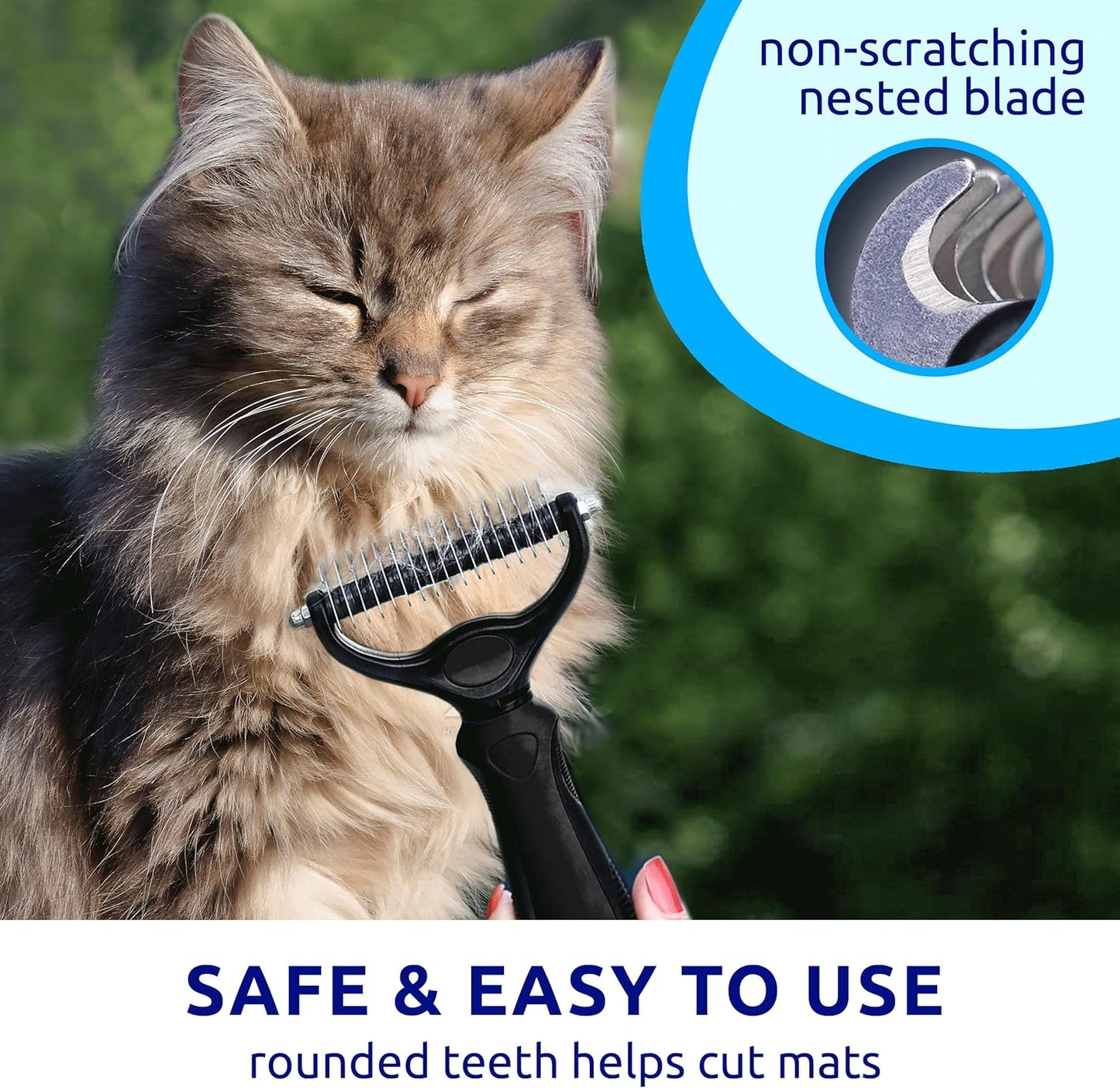 Pat Your Pet grooming tool with rounded stainless steel teeth