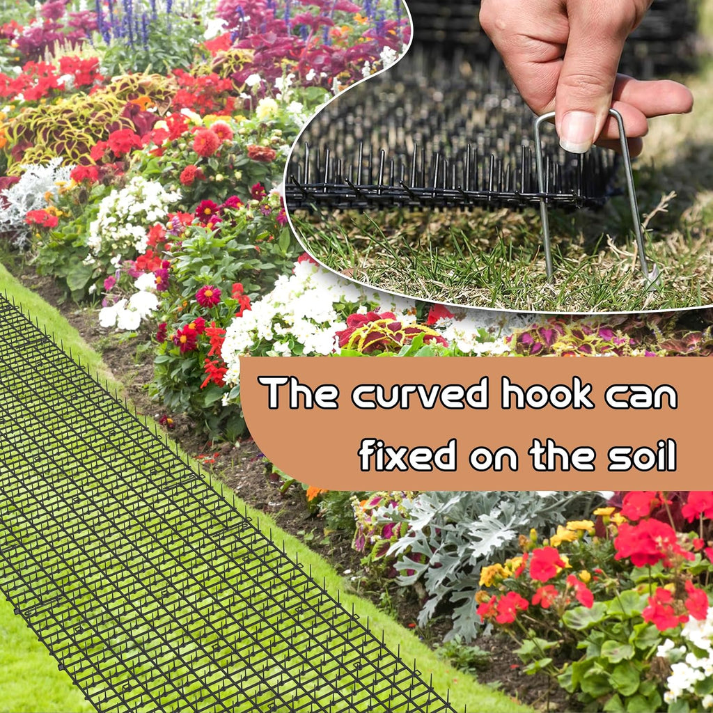 Hmyomina cat deterrent mat installed on garden soil