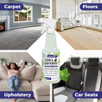 Mighty Mint enzyme spray bottle on a carpet surface