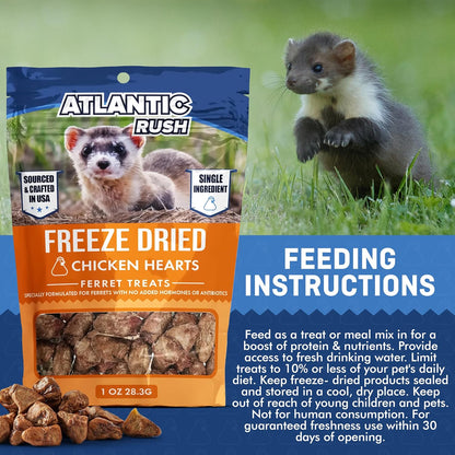 ThePamperedFerret freeze dried chicken hearts showing crunchy meat texture