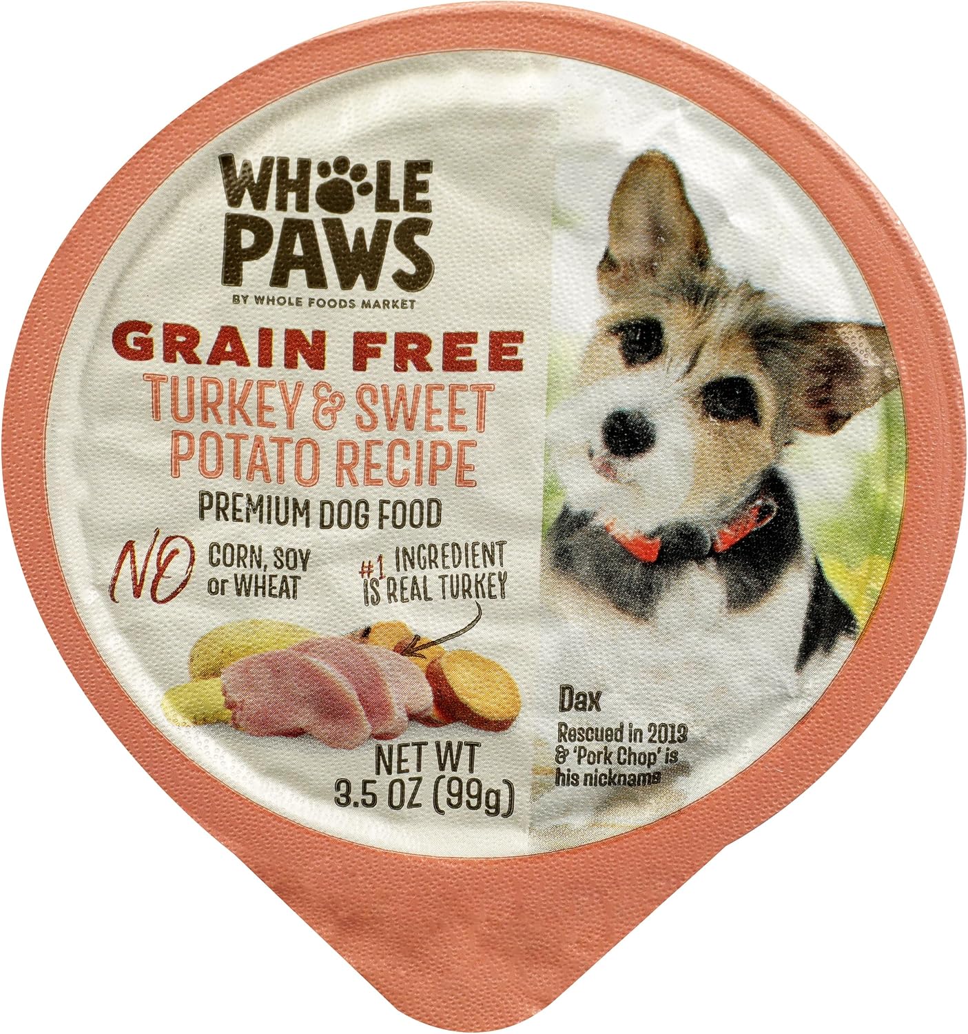 Nutritional information side view of Whole Paws 3.5 Ounce dog food