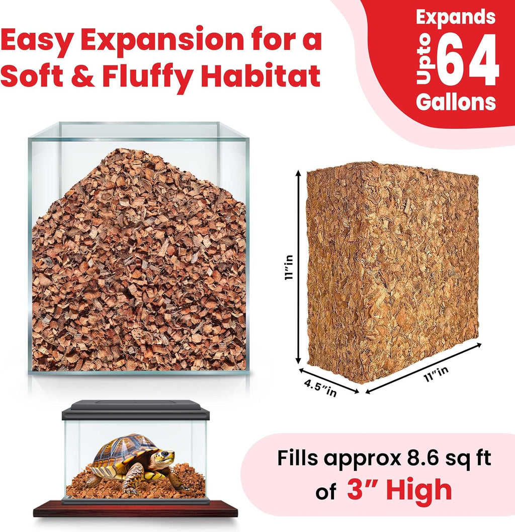 Expanded soft coconut chip bedding inside a reptile enclosure setup