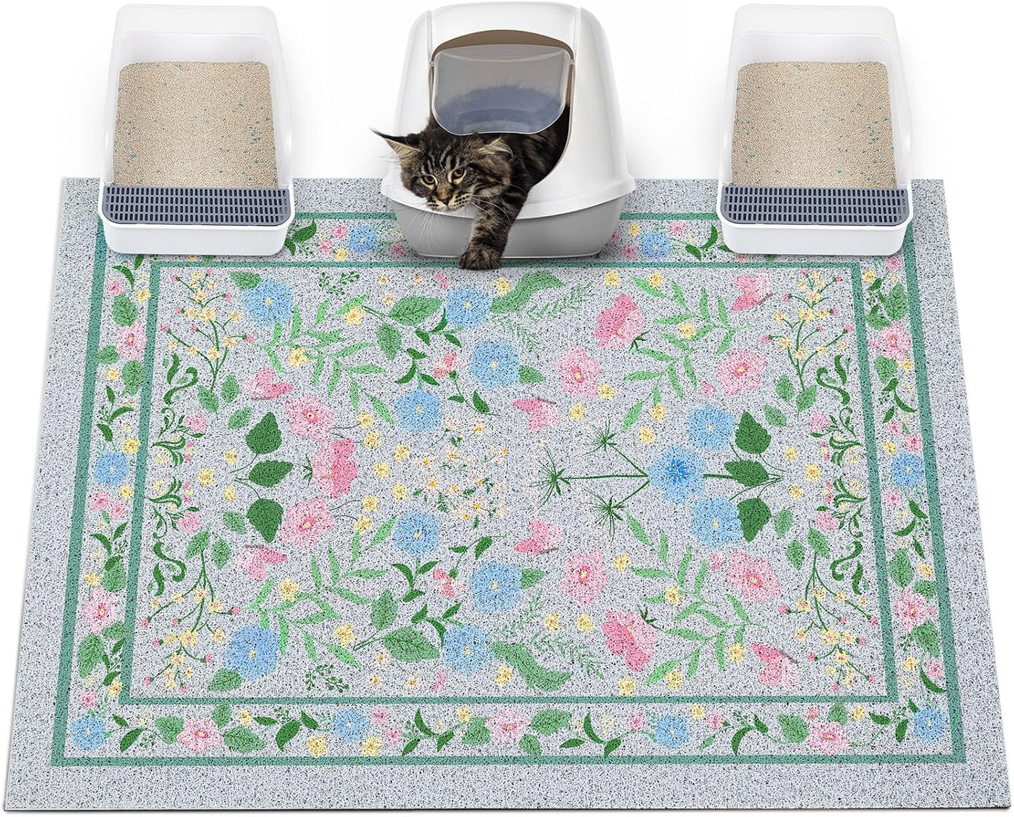 Glittme Cat Litter Mat with Non-Slip Bottom Litter Box Mat 33"X22" Litter Trapping Mat Easy to Clean Washable Cat Food Mat for Kitty,L - Image 9