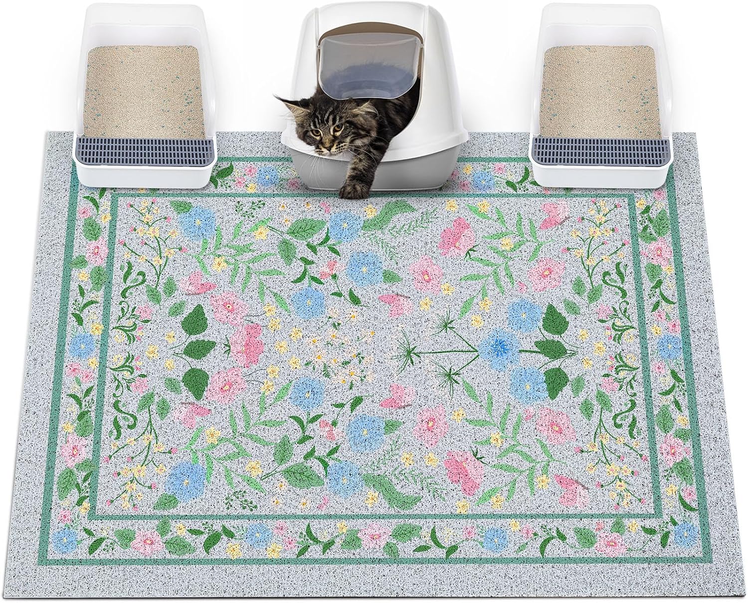 Glittme Cat Litter Mat with Non-Slip Bottom Litter Box Mat 33"X22" Litter Trapping Mat Easy to Clean Washable Cat Food Mat for Kitty,L - Image 9