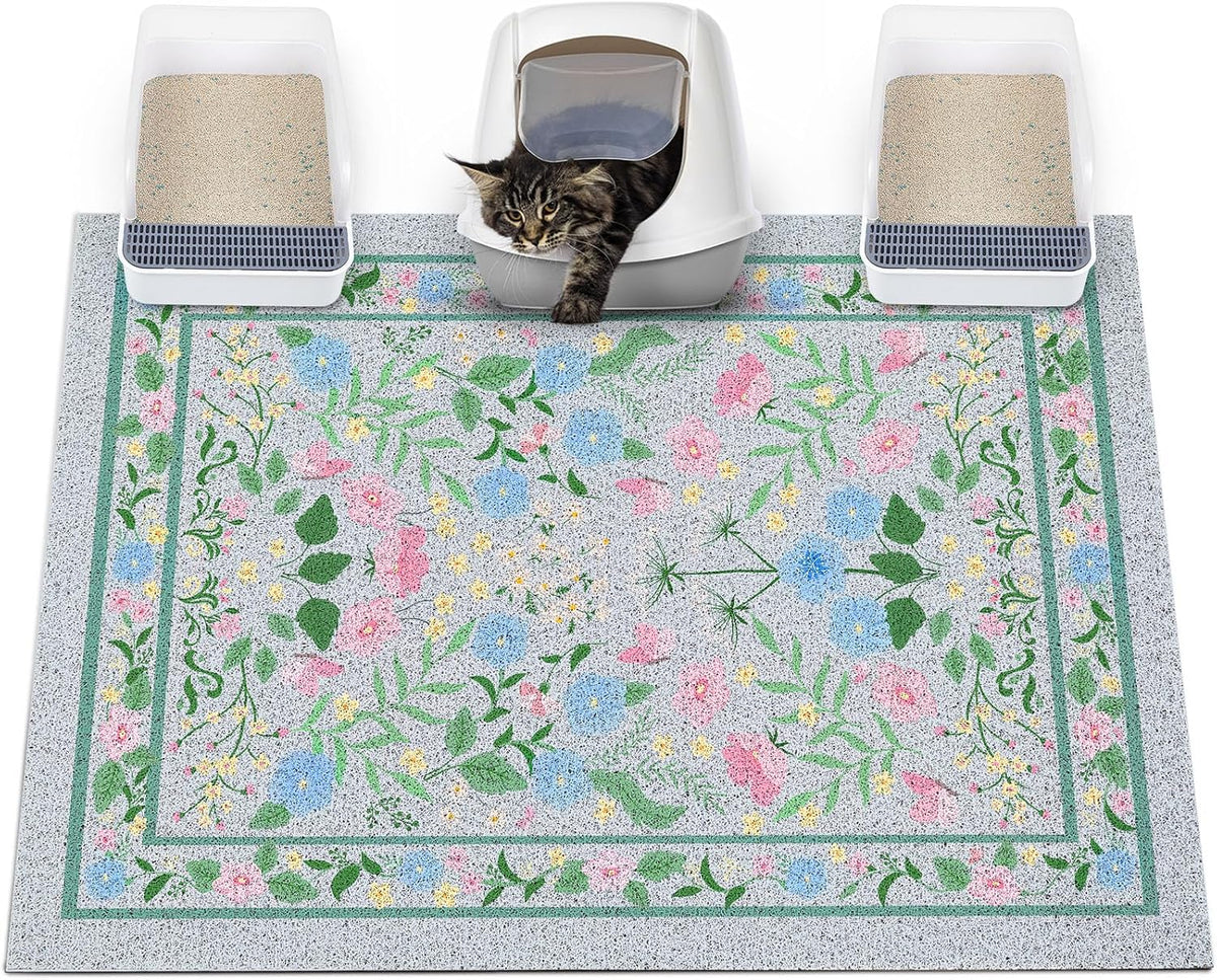 Glittme Cat Litter Mat with Non-Slip Bottom Litter Box Mat 33"X22" Litter Trapping Mat Easy to Clean Washable Cat Food Mat for Kitty,L - Image 9