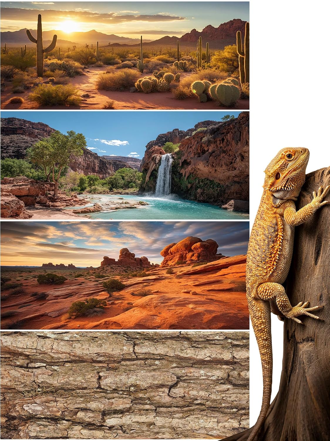 Vivid green ferns and climbing vine backdrop scene by Breling for python and chameleon habitats.