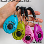 Lake Blue and Light Green pet trainer clicker tools for puppy obedience.