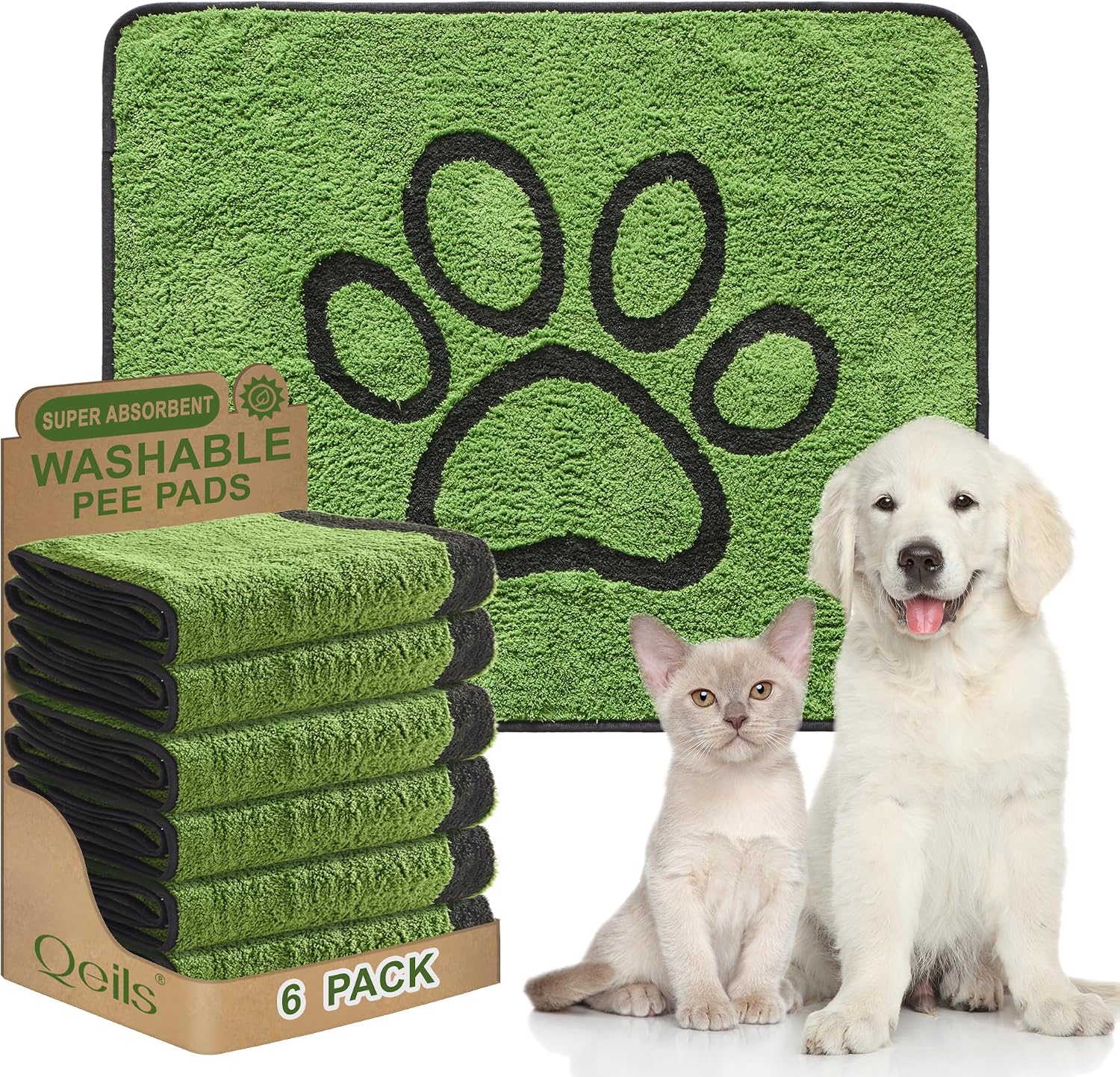 Qeils Reusable Dog Pee Pads, 2 Pack Super Absorbent & Leakproof Washable Puppy Pads with Soft Green Top Layer, for Potty Training, Crates, Couch, Car Seats & Pet Beds, 18"x24" - Image 10