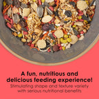Close up of Kaytee Fiesta gourmet seed and fruit bird food mix.