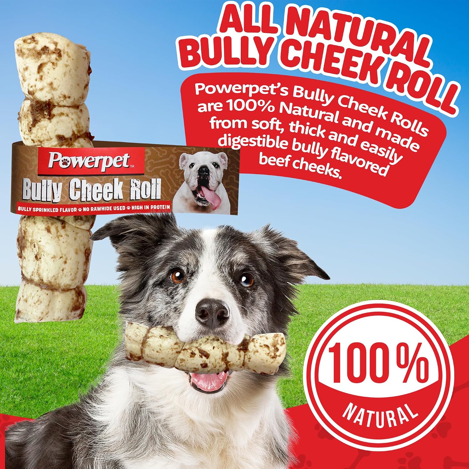 Powerpet natural rawhide free dog chew roll close up