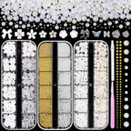 Belicey 3D nail art charms kit front view showcasing storage box and decorations