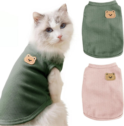 Waffle Knit Cat & Dog T Shirt for Small Dogs, Stretchable Puppy Shirt for Sphynx Cats & Small Breeds, Pet Clothes | Breathable Summer/Winter Apparel for Newborn(Green Large) - Image 10