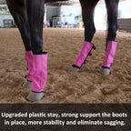 Set of four premium mesh horse fly leggings spread out to show the durable flexible stays and straps