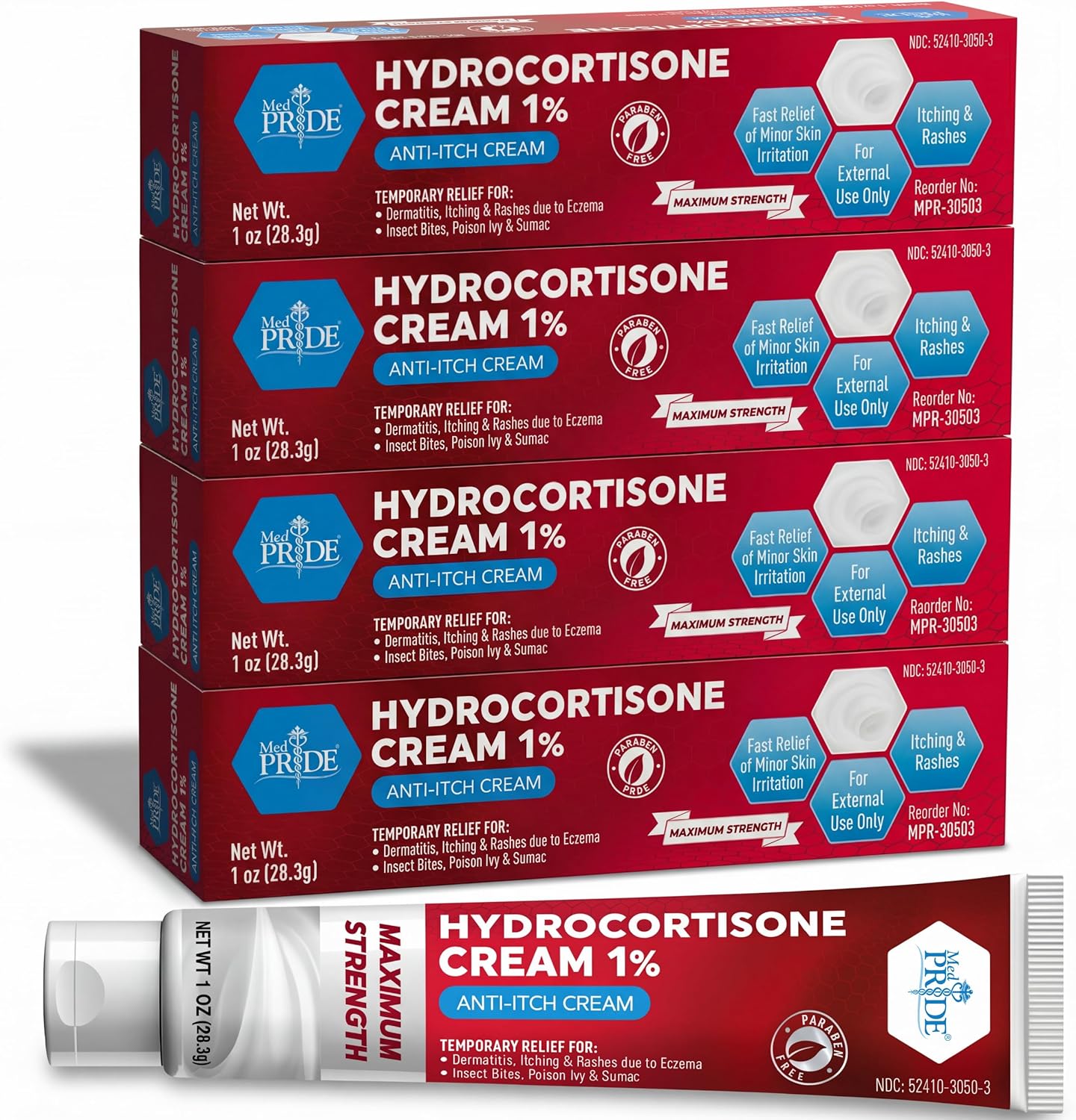 MED Pride Hydrocortisone 1 Percent Cream front view of 4 pack box.