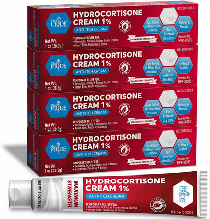 MED Pride Hydrocortisone 1 Percent Cream front view of 4 pack box.