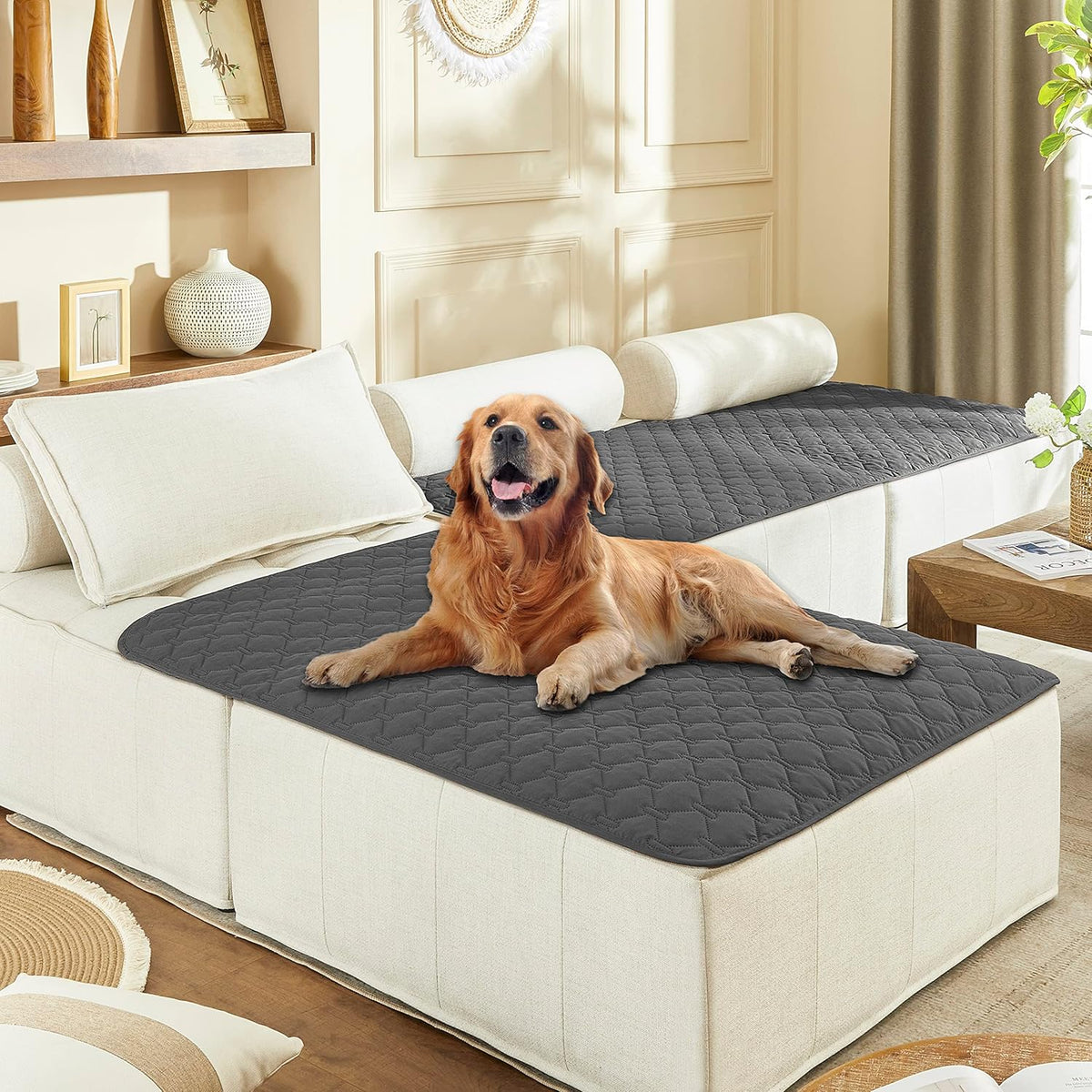 gogobunny 3X Stronger Waterproof Pet Blanket, Scratch Proof Furniture Protector for Dogs Cats, Reversible Cover 52x82 Inch, Dark Beige - Image 15