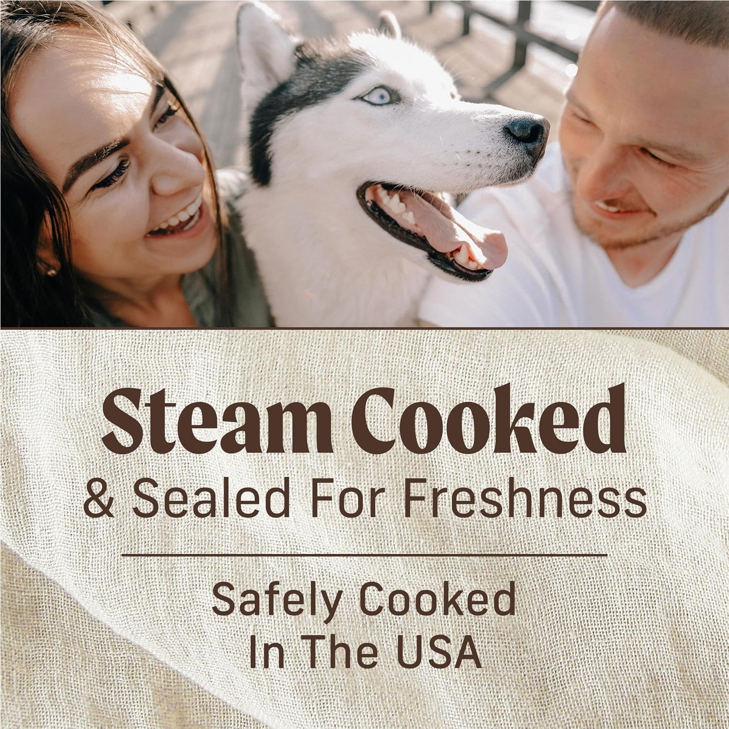 Close up view of Merrick natural wet dog food tray label information.