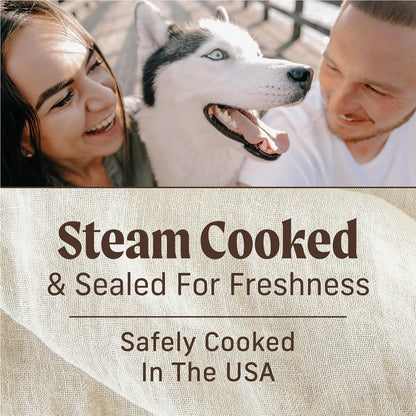 Close up view of Merrick natural wet dog food tray label information.