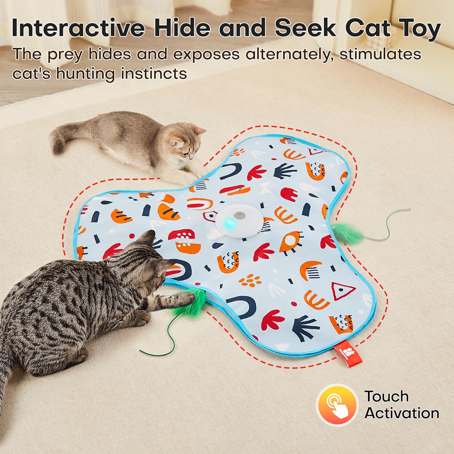 Automatic chargeable kitten exercise kicker with touch sensor activation features.