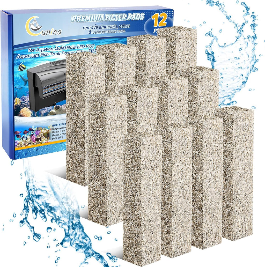 Cunina ammonia reducer filter pads 12 count pack front view showcasing aquarium filtration media.