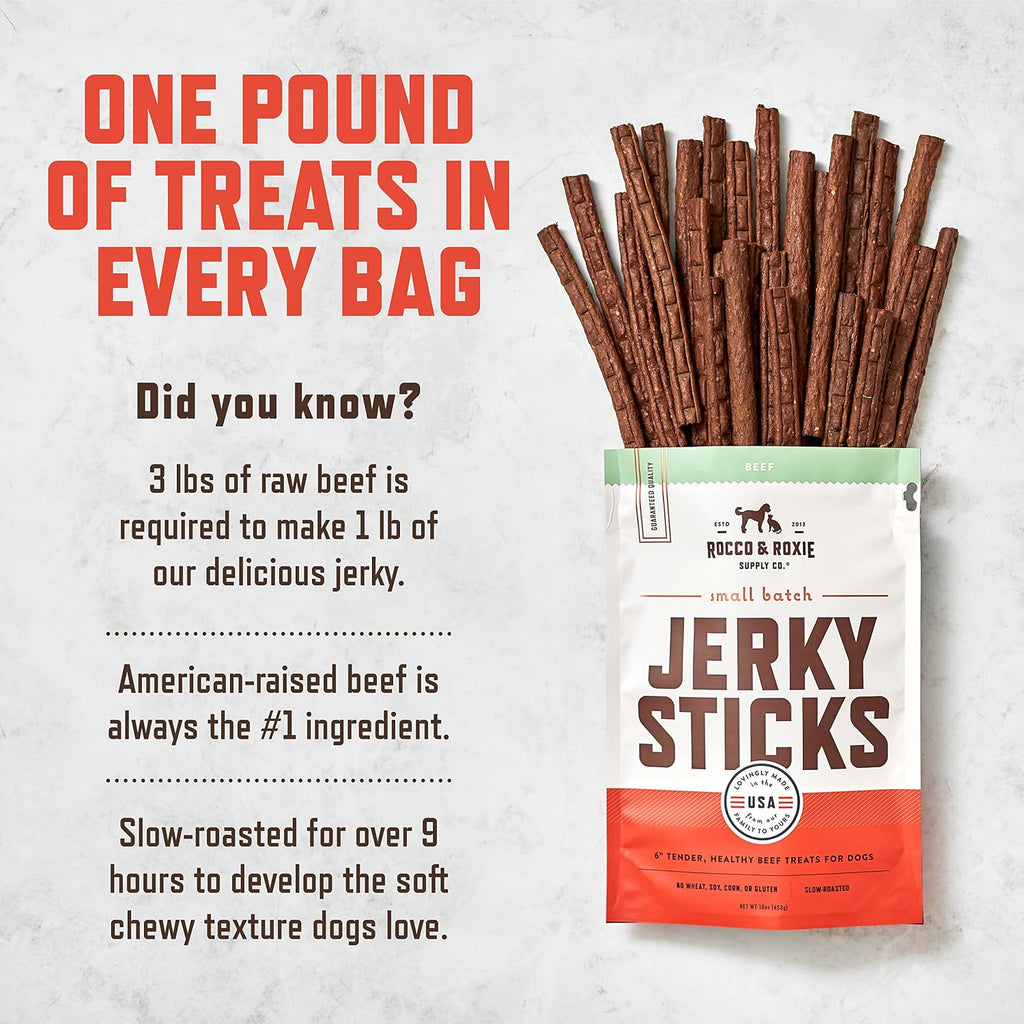 Rocco & Roxie soft beef jerky stick close up