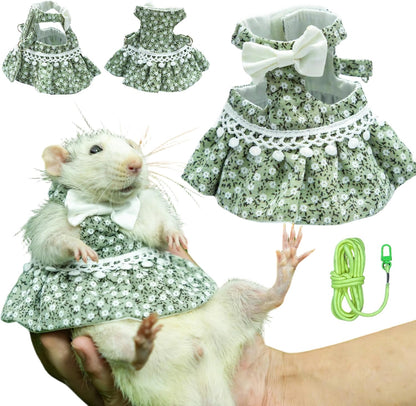 SMOLKITH Fancy Rat Clothes, Pet Rat Adjustable Green Checkered Skirt with Leash, Small Animal Apparel for Walking, Fits Fancy Rats, Meerkats, Chinchillas, Rabbits and More - Image 11
