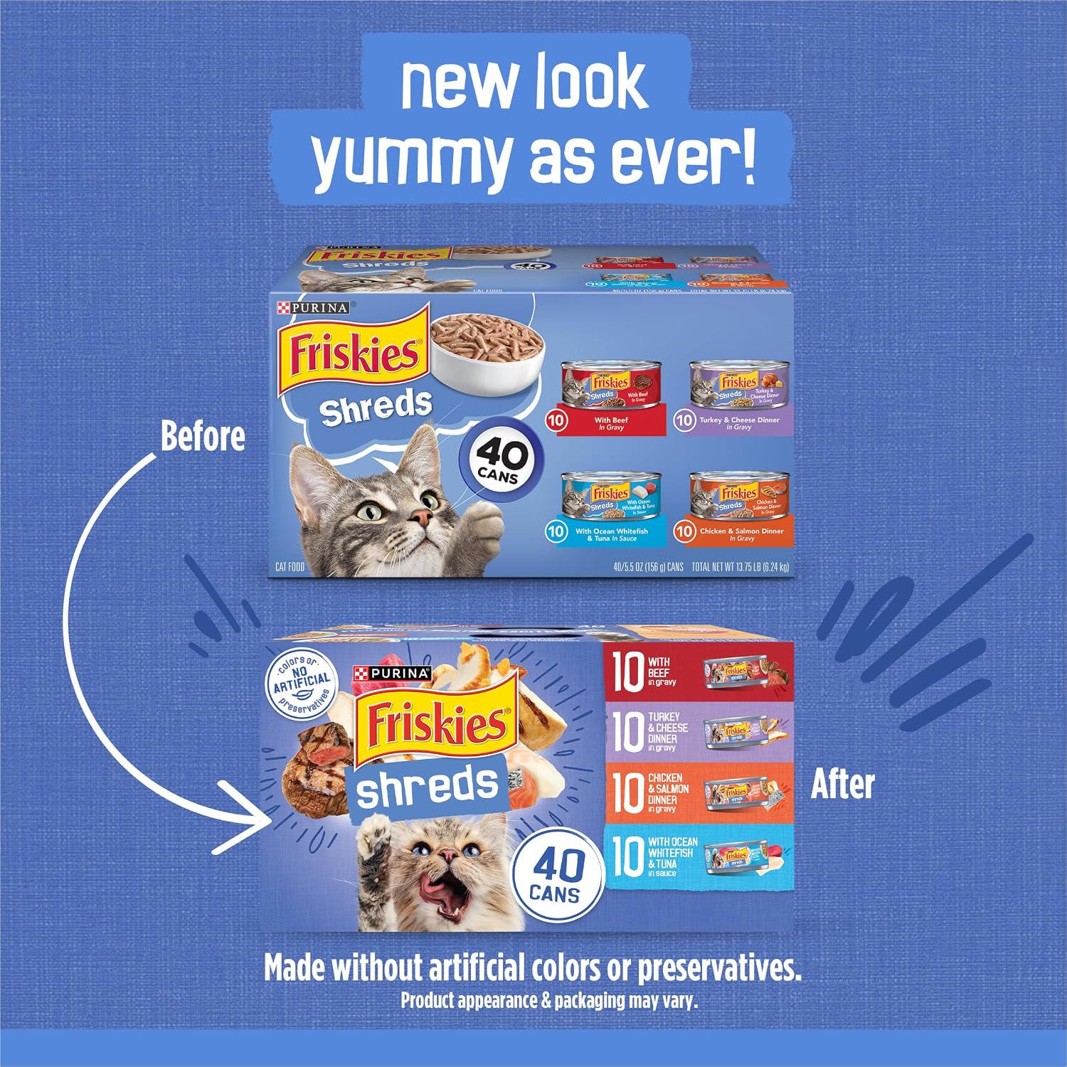 Purina Friskies shreds variety pack forty cans stack