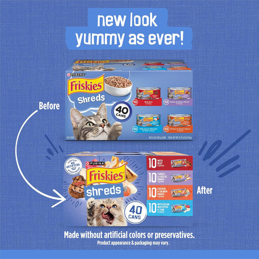 Purina Friskies shreds variety pack forty cans stack