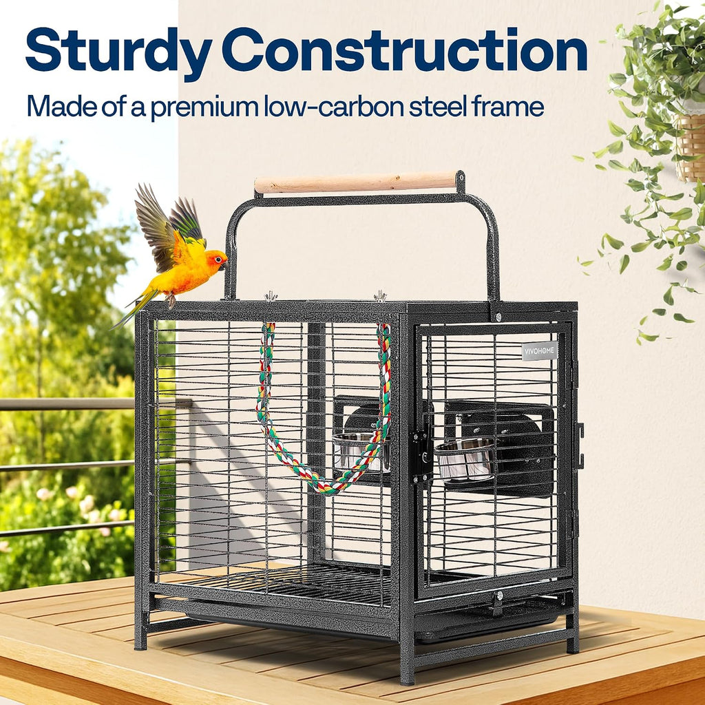 VIVOHOME 19 Inch Wrought Iron Travel Bird Cage for Cockatiel Parakeets - Image 3