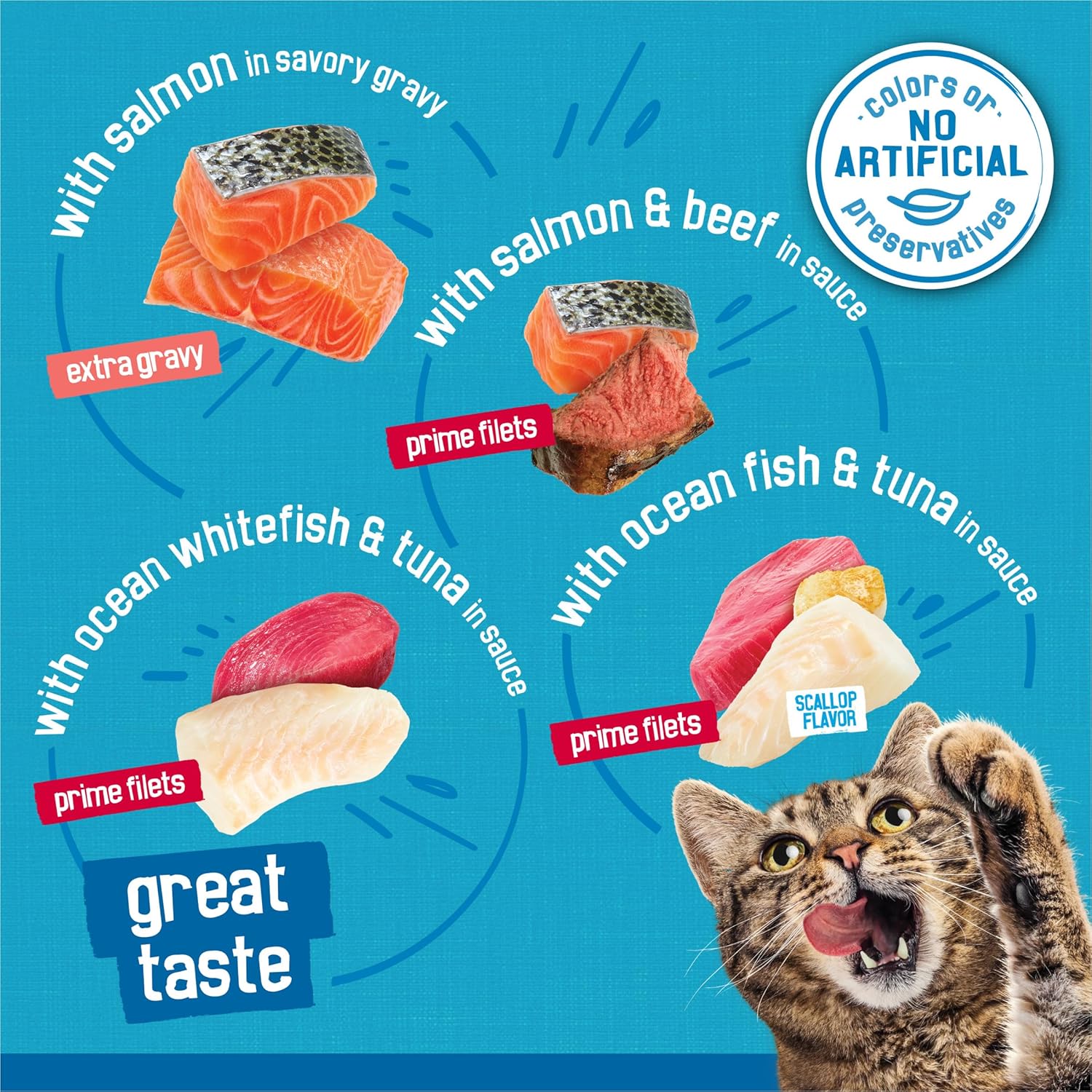 Top view of Purina Friskies Fish-A-Licious extra gravy cans