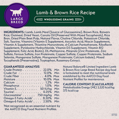 Natural Balance Limited Ingredient Large Breed Adult Dry Dog Food with Healthy Grains, Lamb & Brown Rice Recipe, 26 Pound (Pack of 1) - Image 9