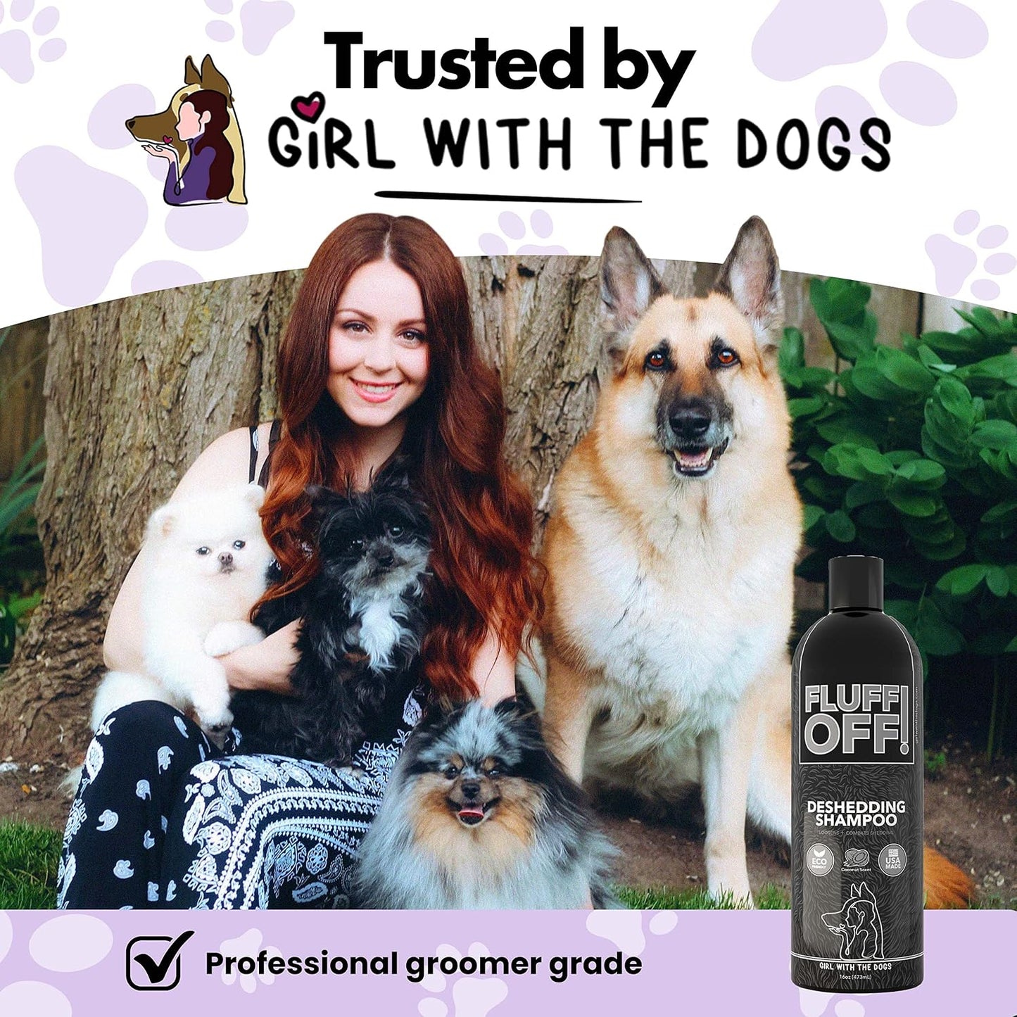 Fluff Off! by Girl With The Dogs, Natural Deshedding Dog & Cat Shampoo and Conditioner, 16 oz Bundle - Image 9