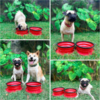 Tuff Pupper extra large travel bowl being clipped onto a pet parent backpack for hands free travel.