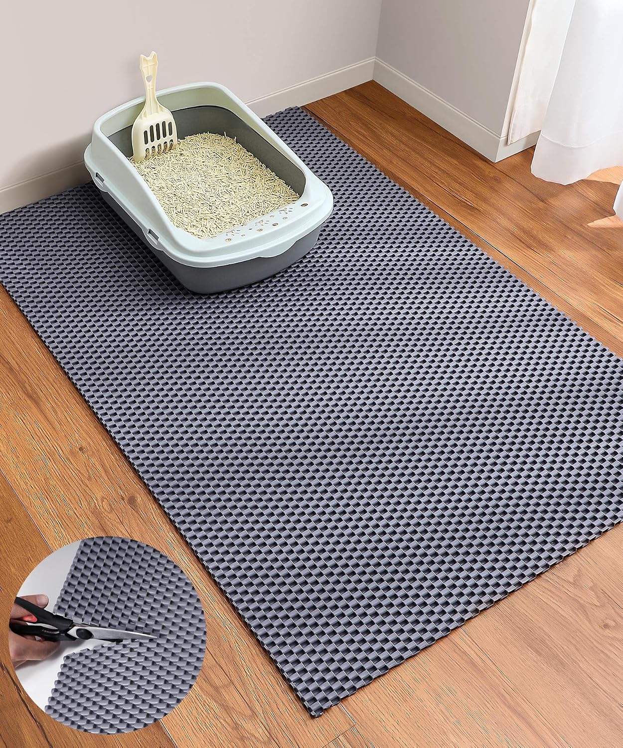 Cooyes Cat Litter Mat - Cut to Fit Any Place, 35"x23" Large Litter Trapping Mat for Litter Box, Easy to Clean, Waterproof & Non-Slip Kitty Pad, Scatter Control to Protect the Floor (Khaki) - Image 15