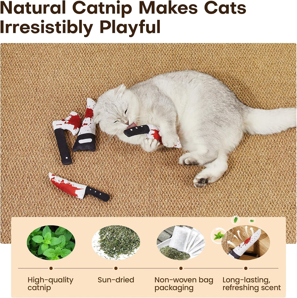 Cat playing with Potaroma crinkly knife toy