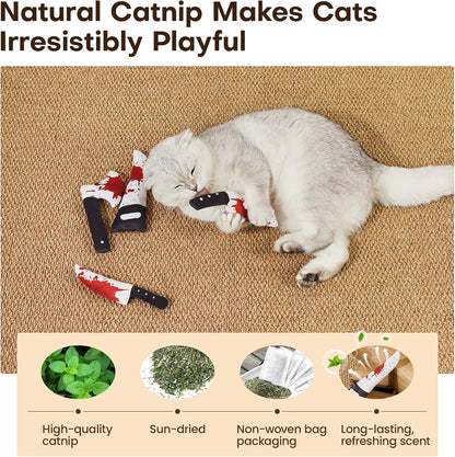 Cat playing with Potaroma crinkly knife toy