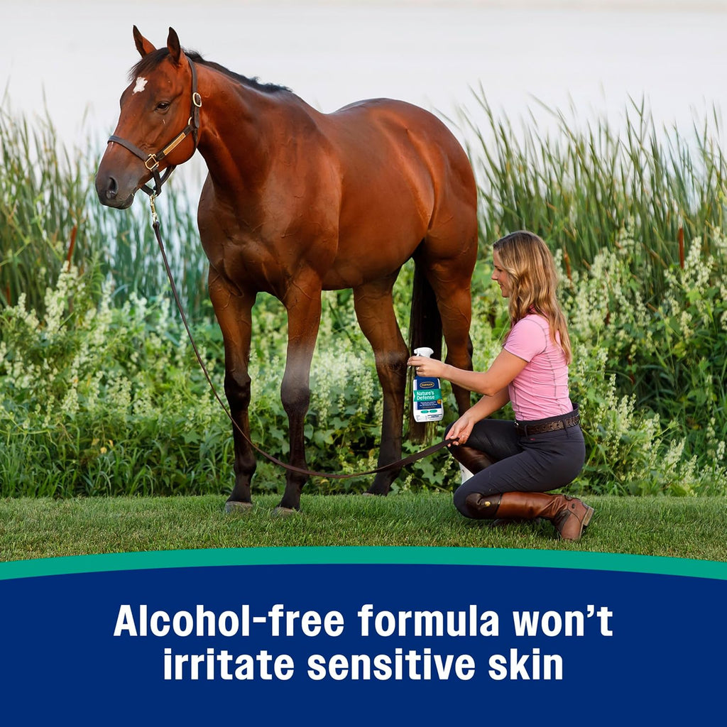 Equine grooming sponge and Farnam Nature's Defense bottle