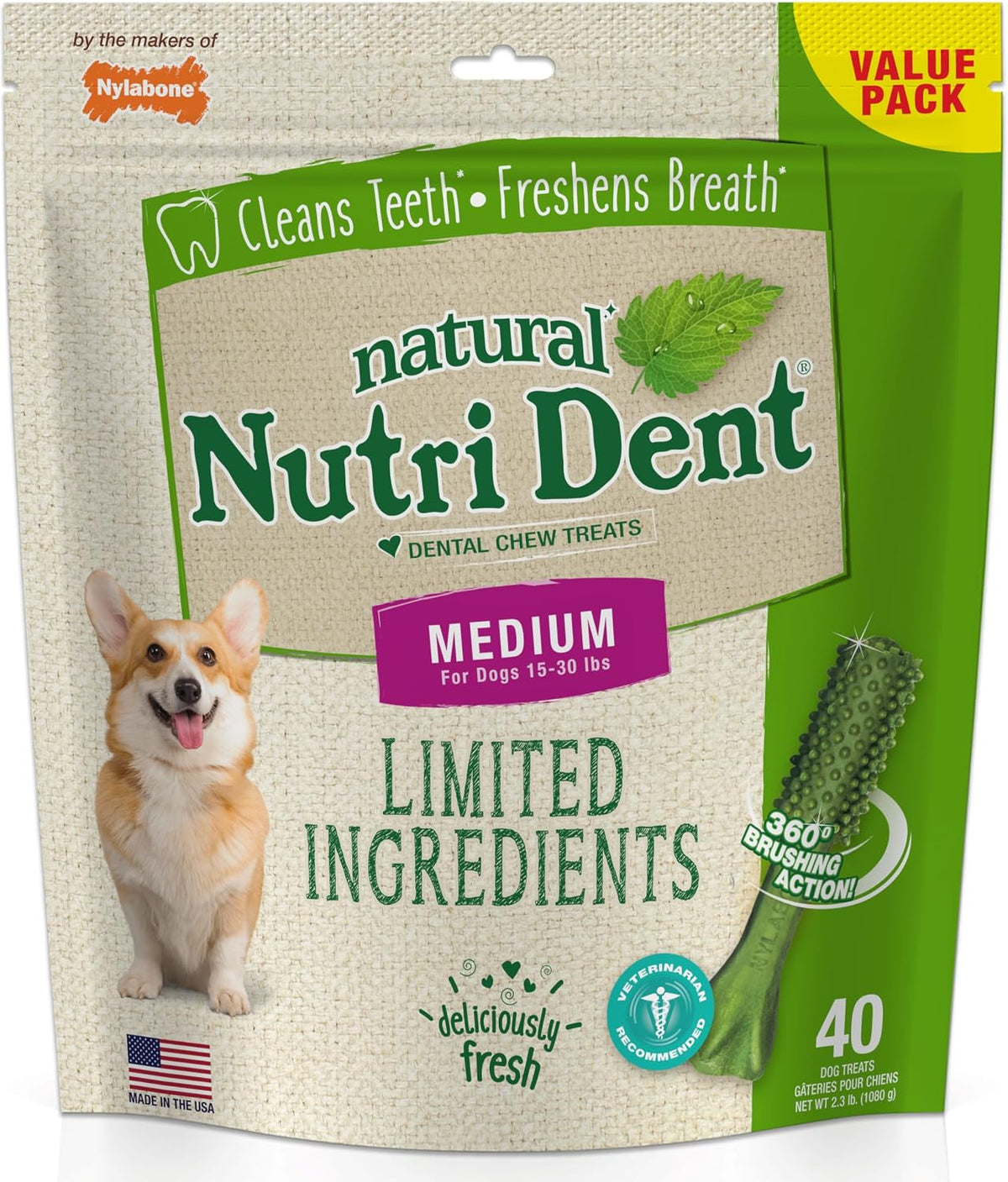 Nylabone Nutri Dent Dog Dental Chews, Natural Teeth Cleaning Dental Treats & Breath Freshener for Dogs, Filet Mignon Flavor, Medium (40 Count) - Image 11