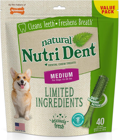 Nylabone Nutri Dent Dog Dental Chews, Natural Teeth Cleaning Dental Treats & Breath Freshener for Dogs, Filet Mignon Flavor, Medium (40 Count) - Image 11