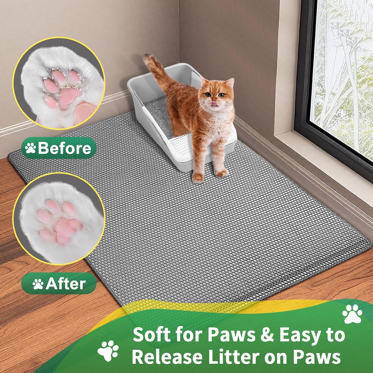 GRELY non slip base texture preventing the pet rug from sliding.