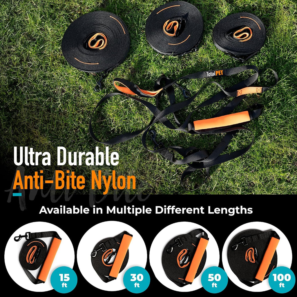 Total Pet long dog leash being adjusted to a shorter distance using the handle clip mechanism