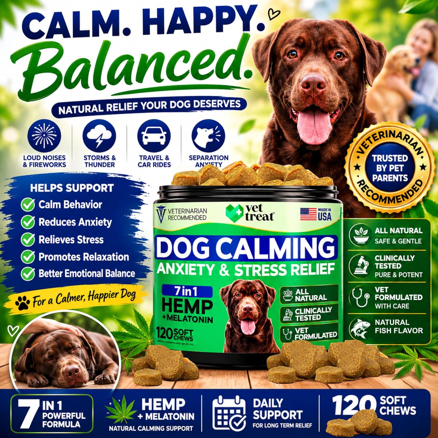 Close up of Vet Treat calming chews ingredients label