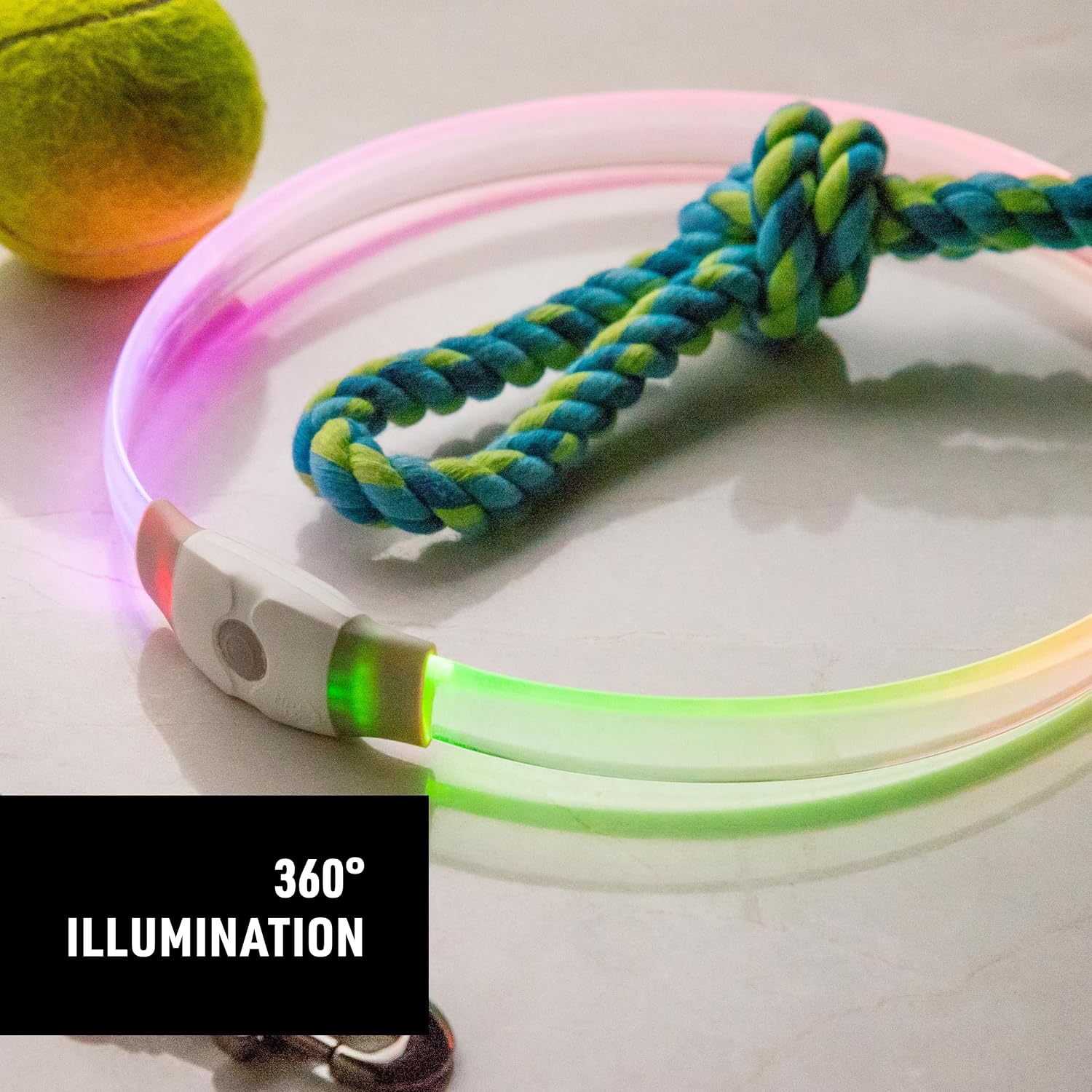 Nite Ize NiteHowl Max illuminated in Disc-O Select color changing mode showing red green and blue options