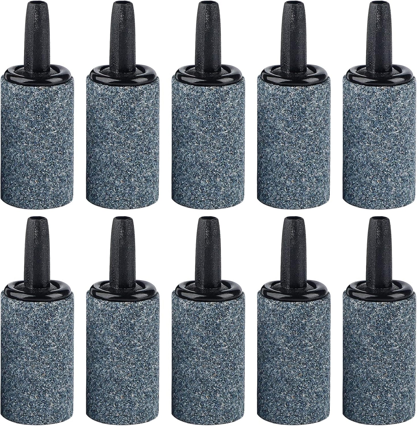 Pawfly aquarium air stone 1 inch 10 pack front view showing grey cylindrical bubble diffusers for fish tanks
