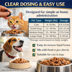 Netrca pet care health supplement bottle with clear dosage instructions on label