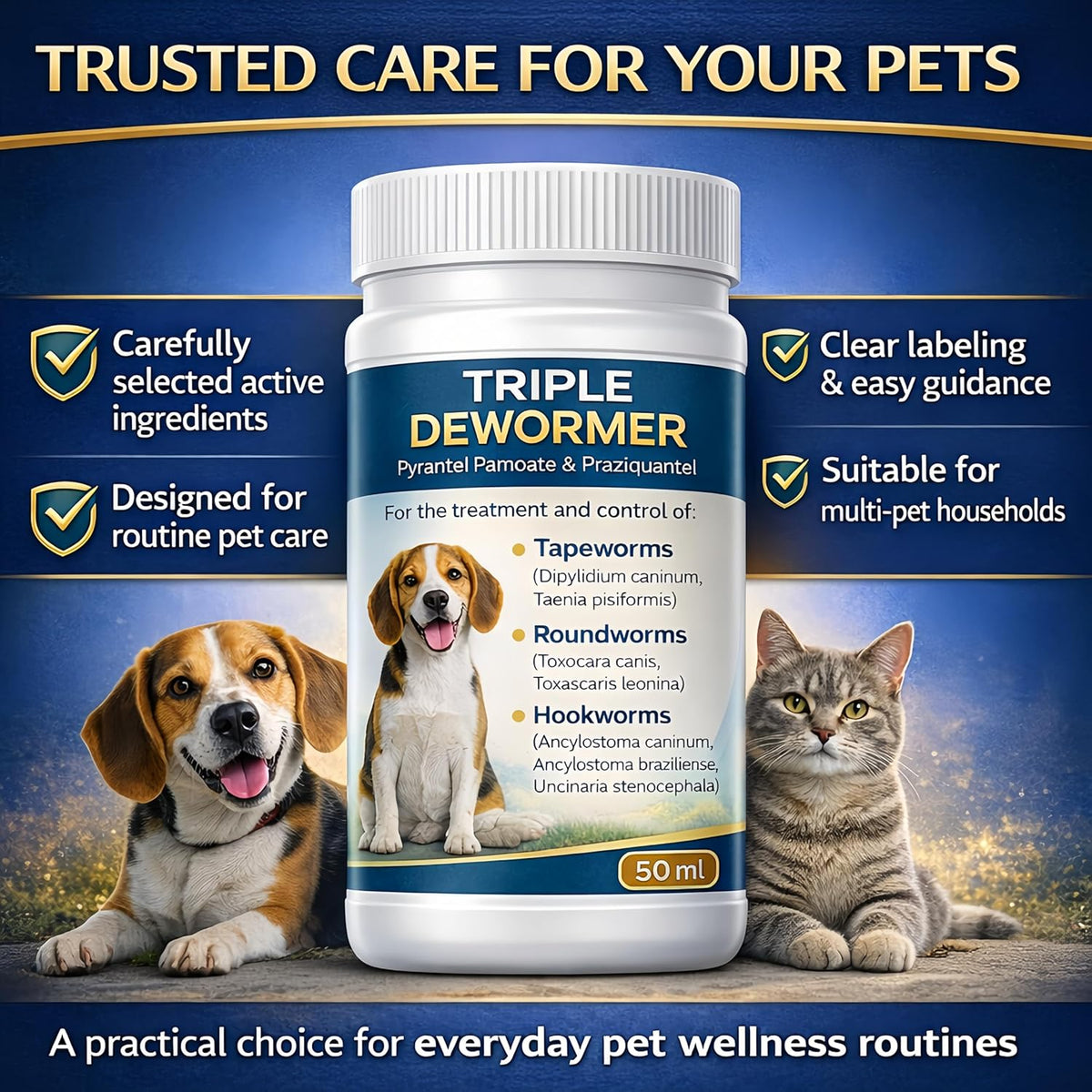Authentic imported USA pet dewormer liquid formula for multi pet households