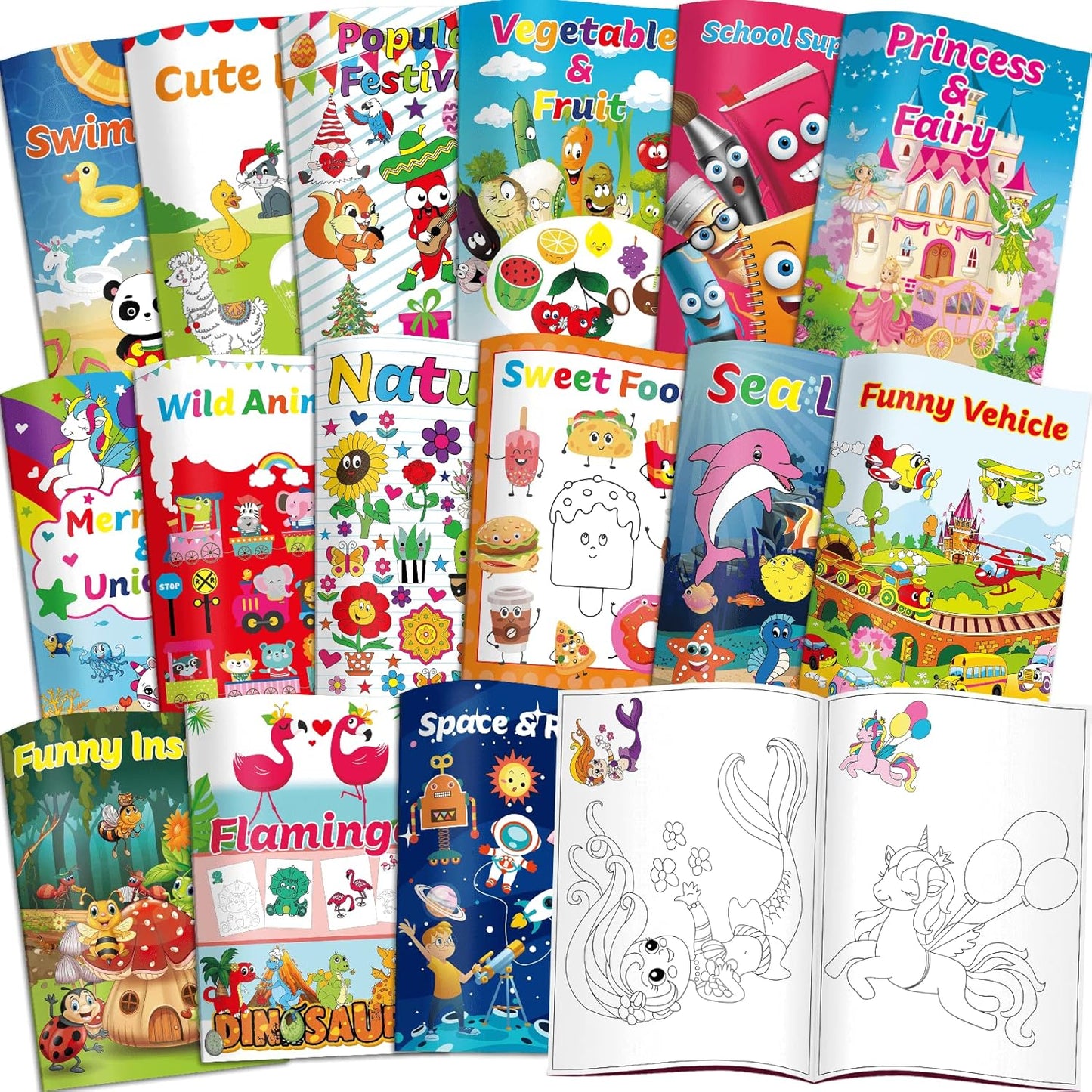 Kalysky 15Pack bulk coloring books front view showcasing assorted themed covers for children.
