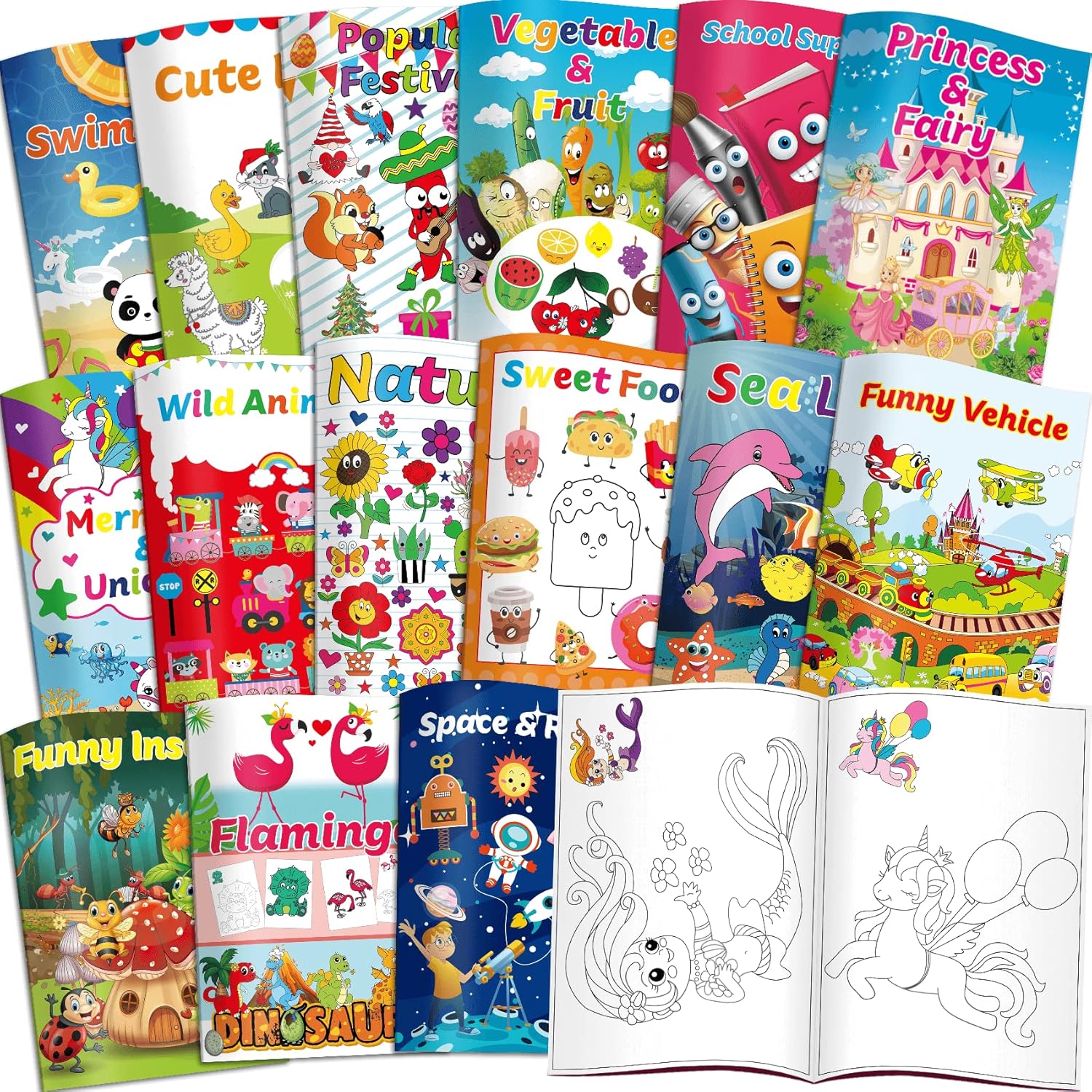 Kalysky 15Pack bulk coloring books front view showcasing assorted themed covers for children.